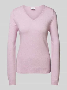 Sweter z dzianiny z dekoltem w serek model ‘RIL’ - Swetry damskie - miniaturka - grafika 1