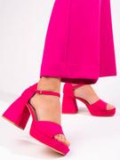 Sandały damskie - Zamszowe sandały na słupku Vinceza różowe - miniaturka - grafika 1