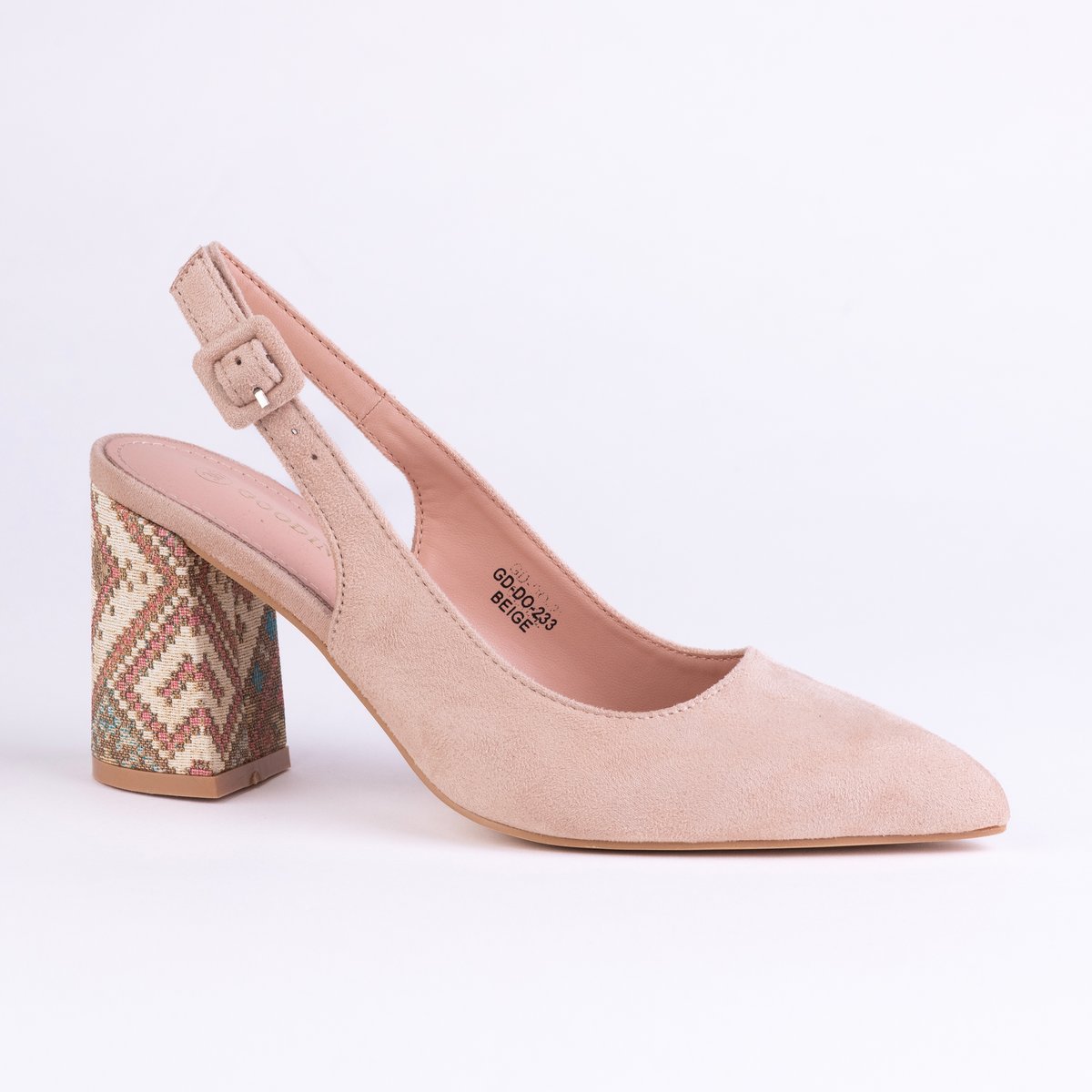 Eleganckie Czółenka Damskie GOODIN GD-DO-233 słupek, zamsz skóra beż 39