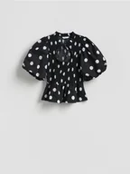 Bluzki damskie - Reserved - Bluzka z baskinką - czarny - miniaturka - grafika 1