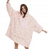 Bluzy damskie - BLUZA PLUSZOWA Z KAPTUREM COMFY KOC OVERSIZE CIEPŁA WZÓR UNICORN RÓŻOWY - miniaturka - grafika 1