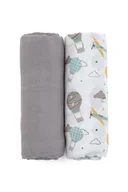 Otulacze - PETITE&MARS Zestaw otulaczy z muślinu bambusowego 2 sztuki - Misty Grey Planes 120 x 120 cm - miniaturka - grafika 1