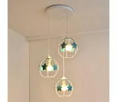 Wyposażenie pokoiku dziecięcego - Żyrandol dziecięcy na lince STARS 3xE27/15W/230V turkusowy/biały - miniaturka - grafika 1