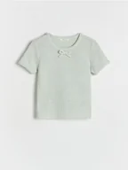 Koszulki dla dziewczynek - Reserved - T-shirt z kokardką - jasnozielony - miniaturka - grafika 1