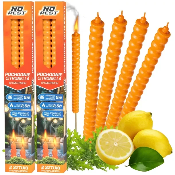 Świeca Zapachowa Pochodnia Olejek Citronella 5% No Pest Na Taras Ogród 50cm