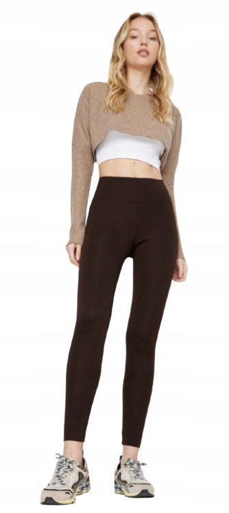 TRENDYOL BRĄZOWE LEGGINSY Z WYSOKIM STANEM I GŁADKIE 40 5AA