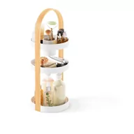 Koszyki łazienkowe - Biało-naturalny drewniany organizer łazienkowy Bellwood – Umbra - miniaturka - grafika 1