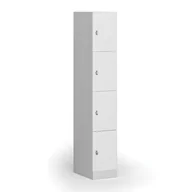 Szafki biurowe - Szafka ubraniowa ze schowkami, 4 schowki, 1850 x 300 x 500 mm, zamek obrotowy, drzwi laminowane, biała - miniaturka - grafika 1