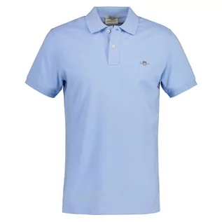Koszulki męskie - GANT Męska koszulka polo Slim Shield SS Pique, Capri Blue, standardowa, niebieski (Capri Blue), 4XL - grafika 1