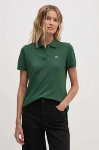 Lacoste t-shirt bawełniany damski kolor zielony z kołnierzykiem - Koszulki i topy damskie - miniaturka - grafika 1