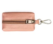 Etui na klucze - Różowe etui na klucze ze skóry naturalnej kółeczko na łańcuszku karabińczyk małe na suwak - miniaturka - grafika 1