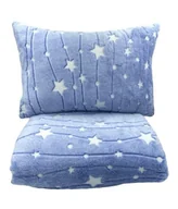 Koce i narzuty dla dzieci - 130 x 155 Komplet Kocyk Poduszka Gwiezdna Kurtyna niebieska świecący - miniaturka - grafika 1