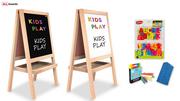 Tablice dla dzieci - Allboards Drewniana dwustronna tablica KIDSboards kredowa magnetyczna 120 cm dla dziecka, solidna, grube ramy, składana półka, potykacz KIDS-EASEL01+G+K6+LC-ZESTAW - miniaturka - grafika 1