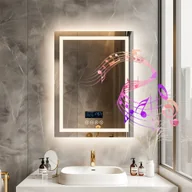 Lustra - WISFOR Lustro łazienkowe LED z głośnikiem Bluetooth, lustro łazienkowe z oświetleniem 3 kolory światła, lustro ścienne LED ściemniane bez mgły, przełącznik dotykowy - miniaturka - grafika 1