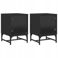 Szafki nocne - Szafki nocne ze szklanymi drzwiami, 2 szt., czarne - miniaturka - grafika 1