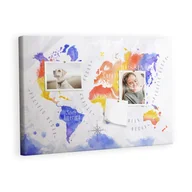 Tablice i flipcharty - Kolorowy Organizer - Tablica Korkowa z Pinezkami - Akwarela mapa świata 60x40 cm - miniaturka - grafika 1