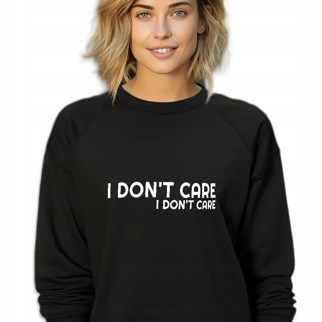 Czarna Bluza Damska Dresowa I DONT CARE Stylowa Modna Wzory Rozmiar L