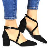 Czółenka - Czółenka Na Niskim Obcasie Sergio Leone 830 Czarne Zamszowe - miniaturka - grafika 1