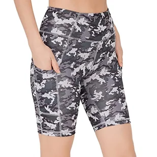 LOS OJOS Camo damskie spodnie rowerowe, wysoka talia, wyszczuplające brzuch, kamuflaż, legginsy treningowe dla kobiet, Węgiel-szary, S - Spodnie damskie - miniaturka - grafika 1