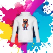 Bluzy dla dziewczynek - Bluza dziecięca typu kangurka z kapturem w kolorze białym z nadrukiem miś Leszek 2 lata - miniaturka - grafika 1