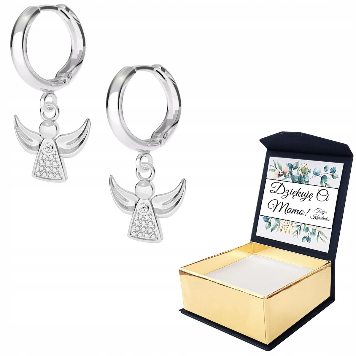 Kolczyki srebrne Aniołek Anioł 925 WŁASNY NADRUK