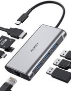 Huby USB - AUKEY CB-C91 aluminiowy HUB USB-C | 8w1 | RJ45 Ethernet 10/100/1000Mbps | 3xUSB 3.1 | HDMI 4k@30Hz | SD i micro SD | USB-C Power Delivery 100W C91 - miniaturka - grafika 1