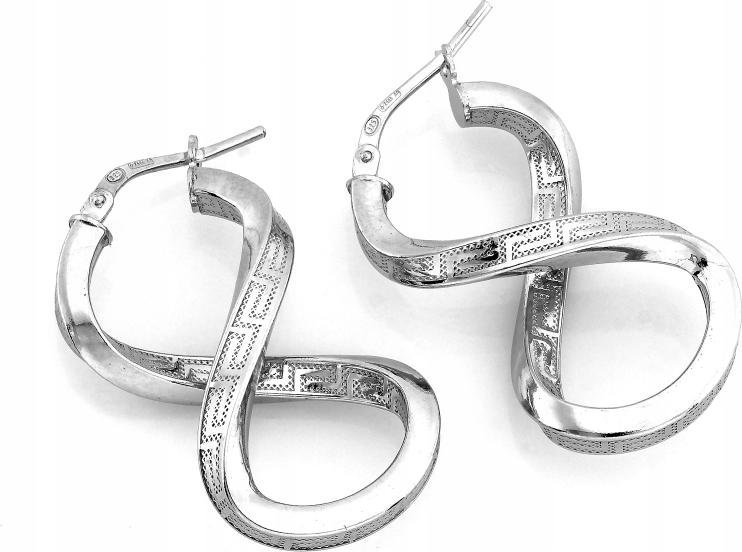 Kolczyki srebrne 925 sztywne długie nieskończoność wzór grecki angielskie