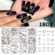Ozdoby do paznokci - TEMU 1 Pudełko 120szt Srebrnoszare Punkowe Ozdoby do Paznokci 3D Metalowe Charmsy do Nail Art 12 Kształtów Gotyckich Dekoracji na Akrylowe i - miniaturka - grafika 1