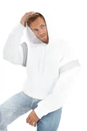 Bluzy męskie - TRENDYOL MAN BLUZA MĘSKA Z KAPTUREM BIAŁA Z SZARYMI PASKAMI L 5DA - miniaturka - grafika 1