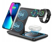 Ładowarki do telefonów - Ładowarka indukcyjna magnetyczna do IPHONE 12 13 14 15 APPLE iWATCH 3w1 15W czarna - miniaturka - grafika 1