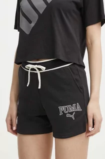 Spodenki damskie - Puma szorty SQUAD damskie kolor czarny z nadrukiem high waist 678704 - grafika 1