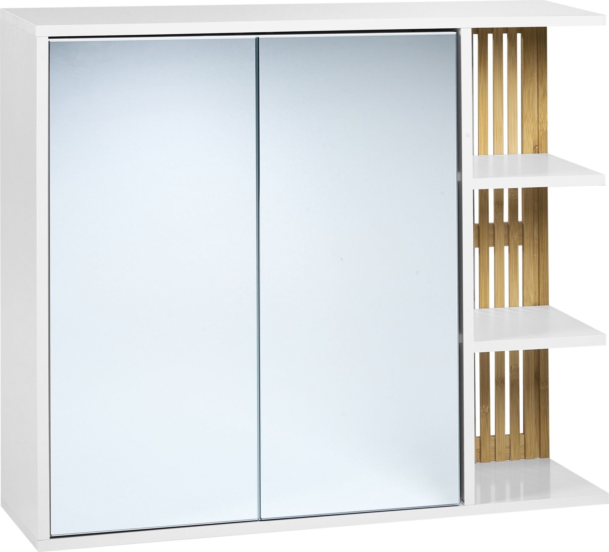 BELIANI Szafka łazienkowa wisząca z lustrem biały i jasne drewno MDF bambus 70 x 80 cm półki przechowywanie meble do łazienki