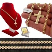 Biżuteria dla dzieci - ZŁOTY ŁAŃCUSZEK + KRZYŻ 18K PREZENT DLA CHŁOPCA NA KOMUNIĘ CHRZEST + GRAWER - miniaturka - grafika 1