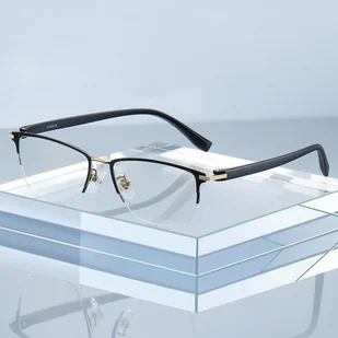 Ultralekkie tytanowe okulary zerówki z filtrem Blue Light do komputera półramkowe TN824 ze SKAZĄ - Okulary korekcyjne, oprawki, szkła - miniaturka - grafika 1
