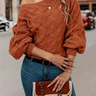 Swetry damskie - TEMU Sweter z Odkrytymi Ramionami i Rękawem Nietoperz, Elegancki Casualowy Pulower dla Kobiety na Jesień/Zimę do Stylizacji Imprezowej - miniaturka - grafika 1