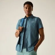 Koszule męskie - Regatta Koszula męska z krótkim rękawem Travel Light przeciw insektom Niebieski, Rozmiar: L - miniaturka - grafika 1