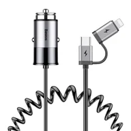 Ładowarki samochodowe - Baseus Enjoy Together ładowarka samochodowa 4.8A z wbudowanym kablem 2w1 Lightning + USB-C 1.2M szary (CCALL-EL0G) - miniaturka - grafika 1
