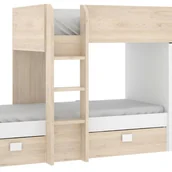 Łóżka dla dzieci i młodzieży - Łóżko piętrowe narożne z szafą i szufladami - 2 x 90 x 190 cm - Wbudowane schowki - Dębowy i biały - RICARDO - miniaturka - grafika 1