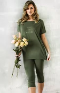 Piżamy damskie - Piżama damska khaki na krótki rękaw i 3/4 spodnie Natura, Kolor khaki, Rozmiar S, Italian Fashion - Intymna - miniaturka - grafika 1