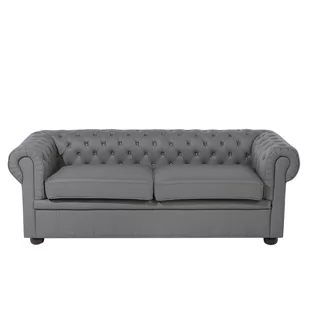 Beliani Sofa 3-osobowa skórzana szara CHESTERFIELD 64064 - Sofy i kanapy - miniaturka - grafika 1