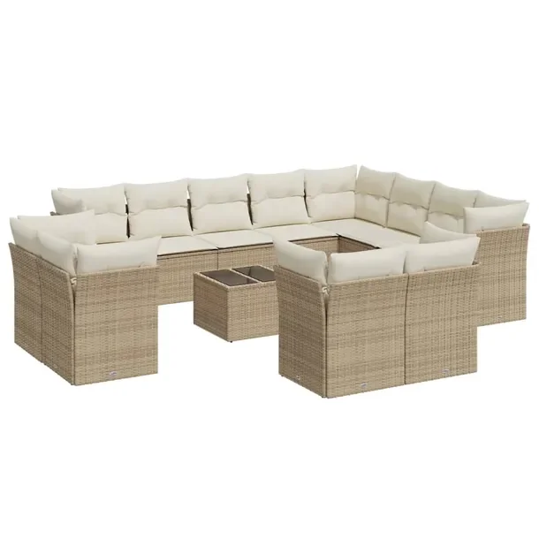 Zestaw mebli ogrodowych modułowych beżowy z poduszkami, rattan PE 55x62x6