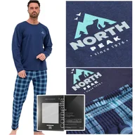 Piżamy damskie - Cornette Piżama Męska Długi Rękaw Granatowy Kratka Bawełniana Rozmiar L - miniaturka - grafika 1