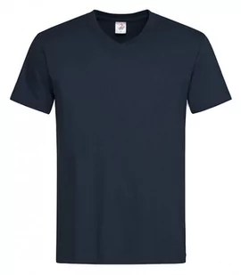 Granatowy Bawełniany T-Shirt w Serek, Męski Bez Nadruku -STEDMAN- Koszulka, Krótki Rękaw, V-neck - Stedman - Koszulki męskie - miniaturka - grafika 1