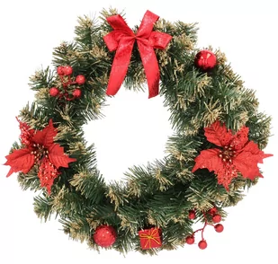 Wieniec bożonarodzeniowy zielony z czerwonymi dodatkami wianek świąteczny na drzwi 40 cm - Ozdoby bożonarodzeniowe - miniaturka - grafika 1