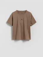 Koszulki dla chłopców - Reserved - Bawełniany t-shirt oversize - beżowy - miniaturka - grafika 1
