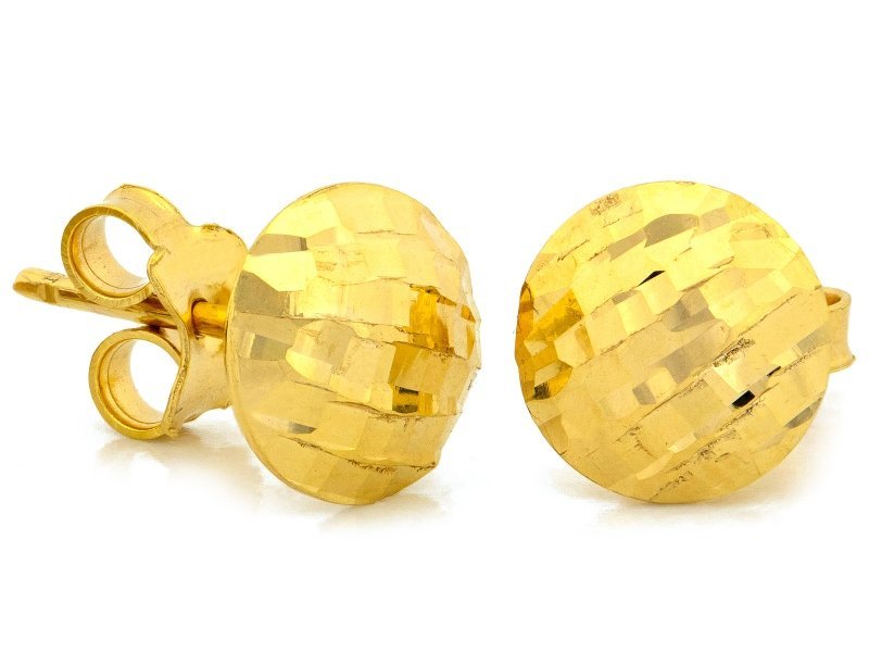 Kolczyki złote 585 okrągłe błyszczące na sztyfcie pinezki przy uchu 1.98g