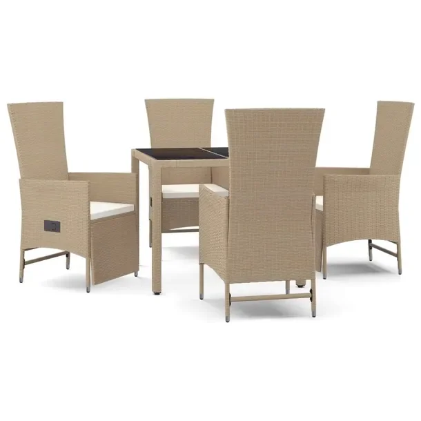 Modny zestaw mebli ogrodowych z rattanu PE, beżowy, wymiary: 90x90x75 cm