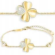 Bransoletki - Bransoletka Złota Czterolistna Koniczyna Koniczynka Cyrkonie SREBRO 925 - miniaturka - grafika 1