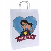 Akcesoria do pakowania - torba na prezent SUPER TATA torebka papierowa A4 24x10x32cm na dzień taty - miniaturka - grafika 1