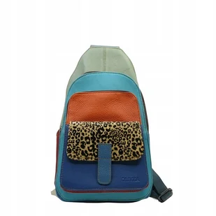 Plecak na jedno ramię skórzany kolorowy damski kieszenie ze skrawków OLIVKA - Torebki damskie - miniaturka - grafika 1